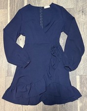 Altar d State Navy Blue Wrap Dress Size S Knee Length Boho Chic V-Neck Ruffl