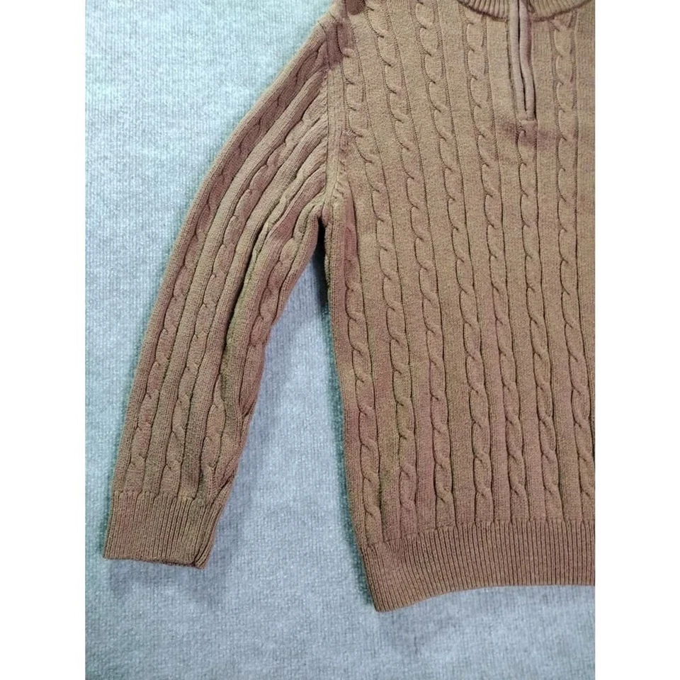 Suéter Croft & Barrow Para Hombres XL Naranja Tostado 1/4 Cremallera Cuello Simulado Cable Tejido Pescador Foto 3 de 4