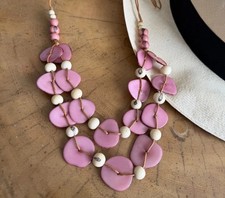TAGUA NECKLACE statement natural nut jewelry Unique Gift Tagua Bella pink 41