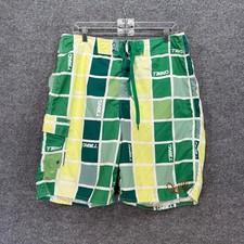 ONeill Board Shorts Men 34 Green Checkered Surf Swim Trunks Y2K Logo Lightweight