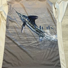 Huk Performance Fishing Shirt XXL Gray LS Swordfish Graphic Back UPF Tee