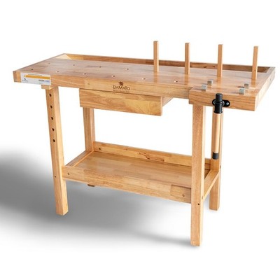 BAMATO Hobelbank WORK-1260 Massivholz 8 Bankhaken Spannzange Werkbank Schublade