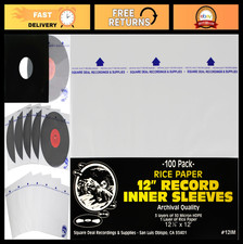 100 Pack 12 Inch Record Inner Sleeves - Archival Quality, Anti-Static, Rice Pape