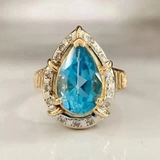 2Ct Pear Cut Lab Created Blue Topaz Halo Engagement Ring 14k Yellow Gold Plated