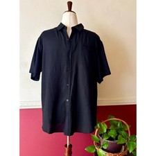NEW Coofandy Short Sleeve Linen Blend Button Down Shirt Black Men's L Minimalist