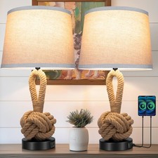 22" Rope Lamps for Night Stands, Bedside Lamps Set of 2, Boho Table Lamps