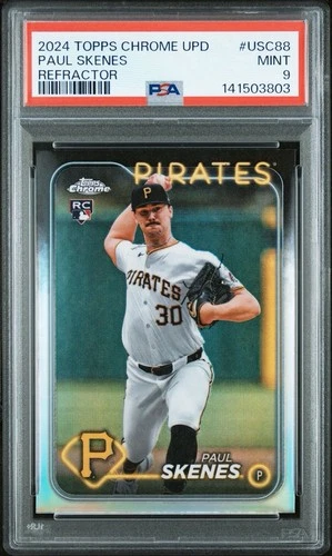 PAUL SKENES 2024 TOPPS CHROME UPDATE REFRACTOR #USC88 ROOKIE RC PSA 9 MINT