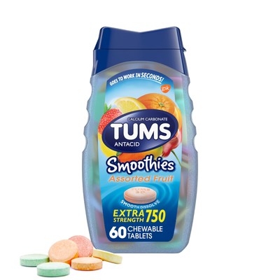 Smoothies Extra Strength Antacid Chewable Tablets for Heartburn Relief, Assor...