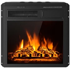 18" Electric Fireplace Insert Freestanding & Recessed Heater Log Flame Remote