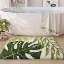 1 PCS Green Leaf Bathroom Rug Plush Absorbent Non Slip Washable Mat 24x36 In