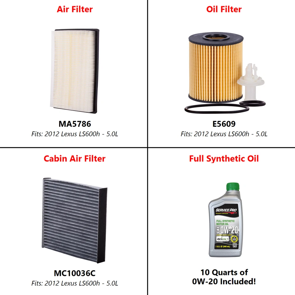 2012 Lexus LS600h 5.0L Complete Cabin, Air & Oil Filter Kit (0W-20) - Image 2 of 4