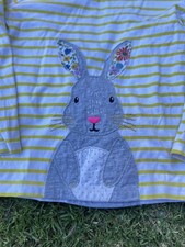 Mini Boden Yellow Striped Bunny Applique Long Sleeve Tee Kids 5-6Y Spring Easter