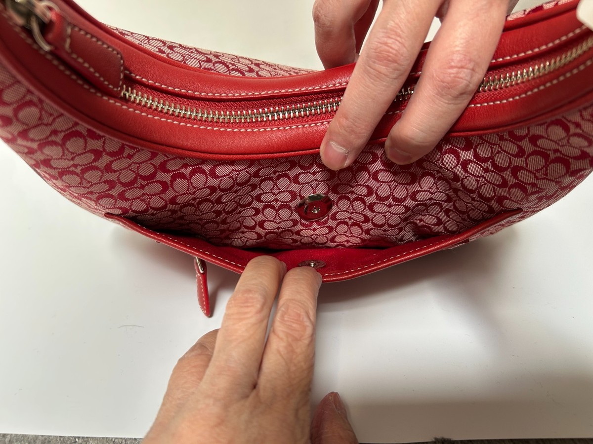 Vintage Y2K Coach Red Hobo Signature Canvas Leather Shoulder
