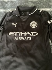 Manchester City Youth Black Ethiad Full Kit Shirt and Shorts Age 12 13-14 BNWT