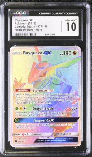 2018 Pokemon Celestial Storm Rayquaza Gx Rainbow Rare Holo 177/168 CGC 10