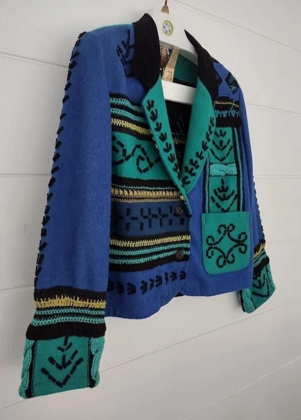 Chaqueta Blazer De Colección Años 80/90 Sandy Starkman Abstracta Mixta Mediana Parche Trabajo Talla S Foto 3 de 4