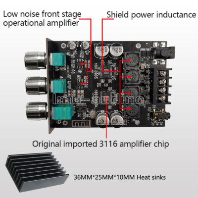 Bluetooth 5.0 TPA3116 2 Channel 2*100W Digital Audio Amplifiers Module ZK-1002T