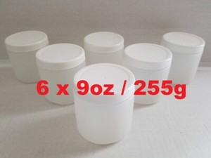 6-Pack Empty White Plastic Container 9oz / 255g Cream Lotion Pot Jar Wide-Mouth