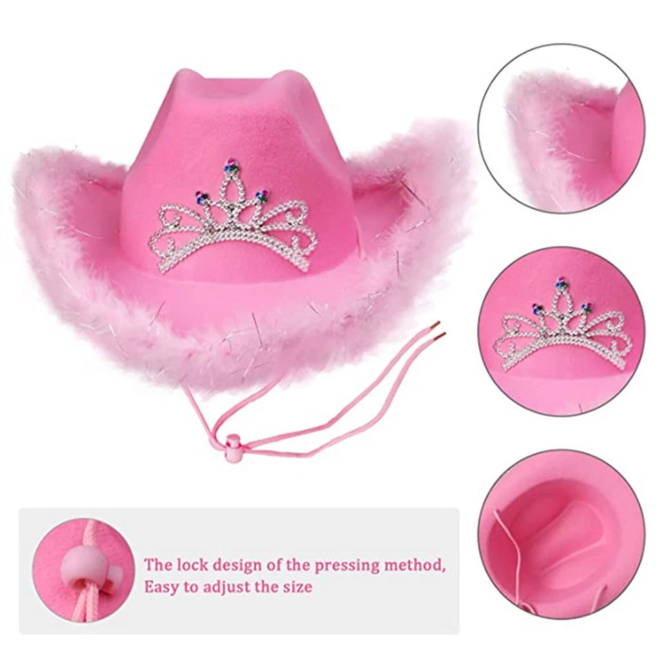 Pink Cowgirl Hat Headscarf Glasses Set Western Carnival Party Costume Cosplay - Image 2 of 4