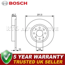 Bosch Rear 2x Brake Disc Fits Alfa Romeo MiTo 2008-2018