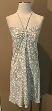 Small Gray & Ivory A-line Floral Cotton Jersey T-Shirt Halter Dress￼