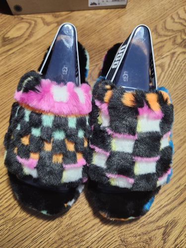 UGG Women's Size 9 -Fluff Yeah Slide Slipper- Multicolor Checks - New With Box - Picture 6 of 19