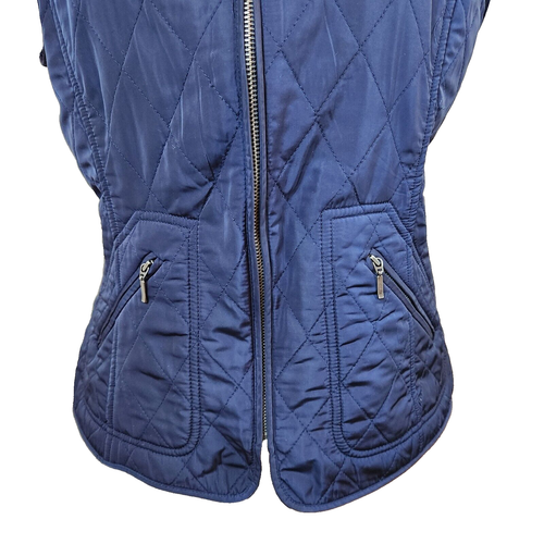 Talbots Womens Long Quilted Vest Medium Petite Navy Blue Full Zip Front Pockets - Picture 6 of 14