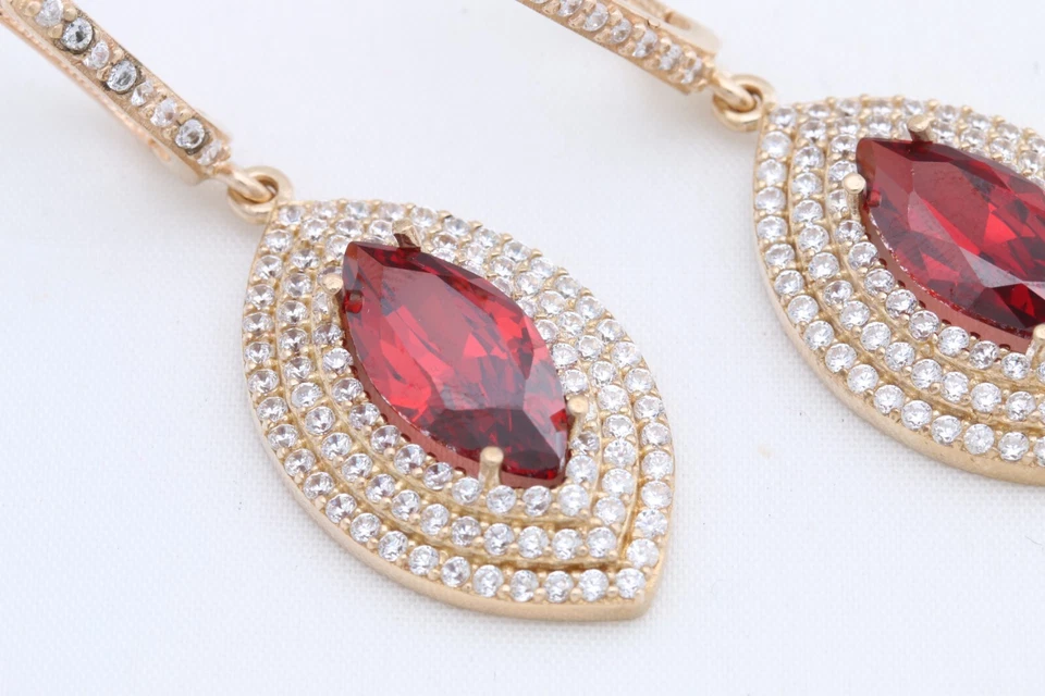Turkish Handmade Jewelry Marquise Ruby  925 Sterling Silver Earring - Image 2 of 4