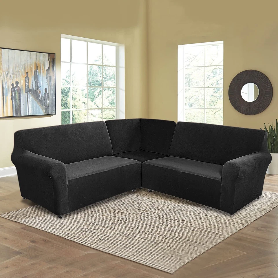 7 Seater L Shape Corner Sectional Couch Covers Velvet Stretch Couch Slipcovers - Image 2 of 4