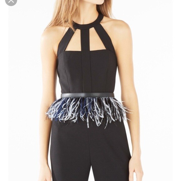 ❤️ $128 BCBGMAXAZRIA Stone Column Plush Ostrich Feather 