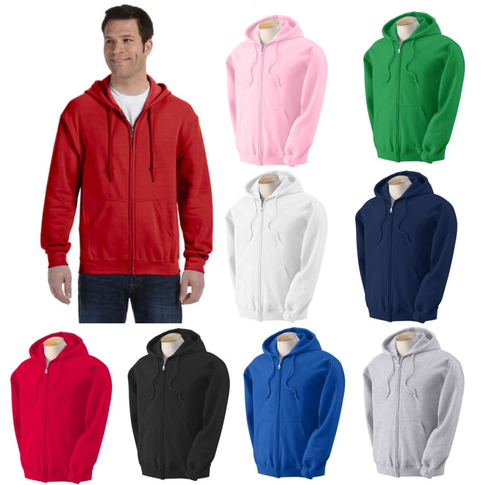 Men's Solid Full Zip Up Hoodie Classic Hooded Zipper Sweatshirt