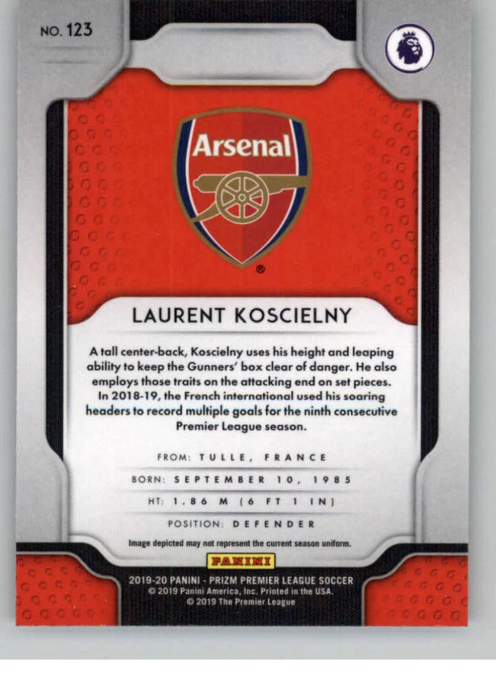 2019-20 Panini Prizm Premier League #123 Laurent Koscielny Arsenal - Image 2 of 2