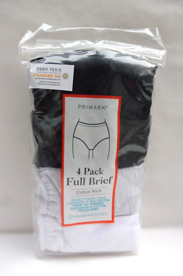 PRIMARK 4er Pack Damen Maxislip Maxis Baumwolle GRAU SCHWARZ WEISS - Größe M + L