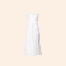 NWT $218 Reformation Prune Dress White Midi Linen Ruffle Sweetheart Slit 2