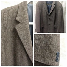 Men's 48 Holt Renfrew Brown Houndstooth Blazer Sport Coat Tweed Jacket WOOL  B57