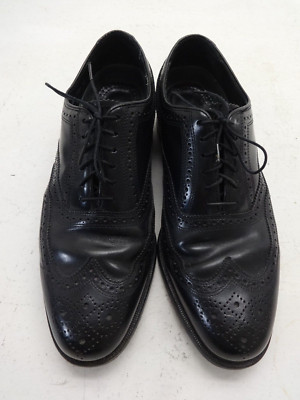 Florsheim Vintage Black Wingtip Oxford Shoes Leather USA 10.5 C Vtg Florsheim Imperial Shoes 10.5C Black Scotch Grain  main image 4