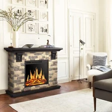 Electric Fireplace Mantel,50 inch Faux Stone Fireplace with TV Stand Heater