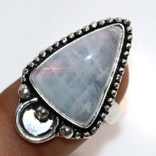 Rainbow Moonstone 925 Silver Plated Ring US 6 Trendy Jewelry Most Beautiful JW