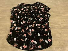 Torrid Her Universe SPIRITED AWAY Studio Ghibli Women's OX Black Floral Rayon