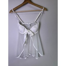 Vintage Y2K Victoria s Secret White Sheer Mesh Babydoll Lingerie S
