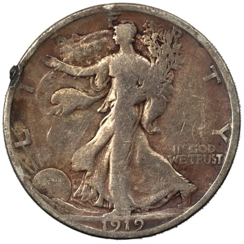 1919-D Walking Liberty Silver Half Dollar 50c Very Good VG+ Details