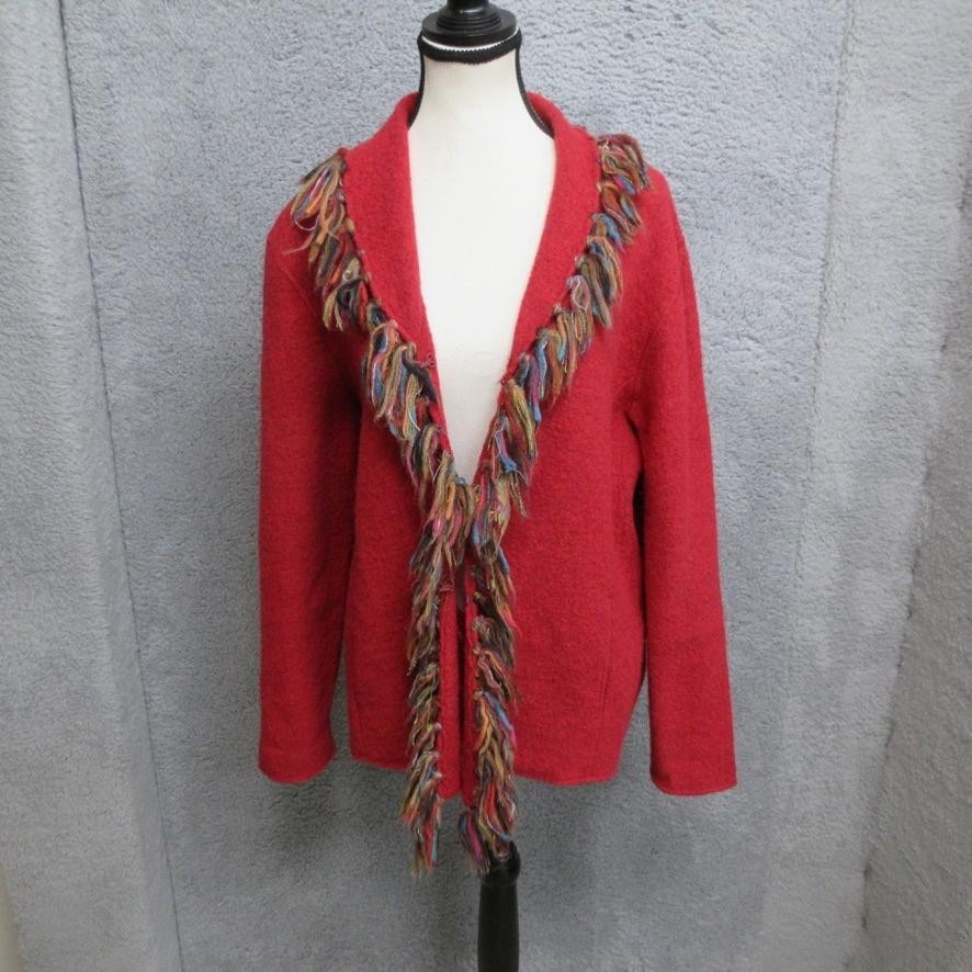 Ruby Rd. Sweater Womens Medium Red Wool Fringe Tr… - image 1