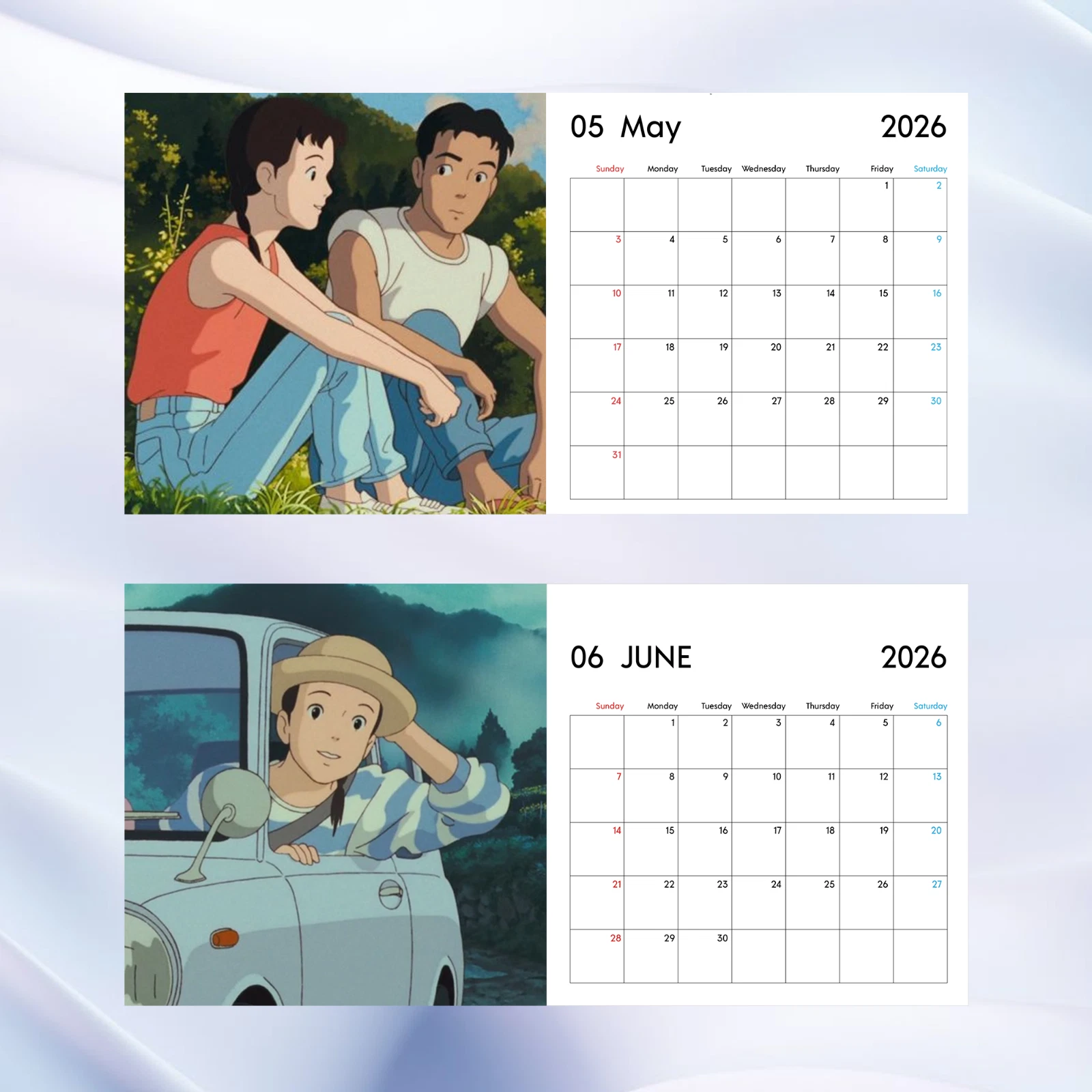 Only Yesterday 2026 Calendar, Studio Ghibli Anime Art Calendar, Nostalgic Gift