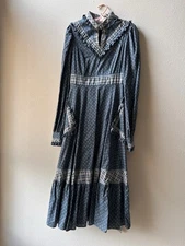 Vintage 1970s Gunne Sax Dress Indigo Calico Plaid Size 9 27” Waist
