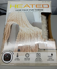 Berkshire Life Heated Luxe Faux Fur Throw Electric Blanket TAN 50" x 60" Ez touc