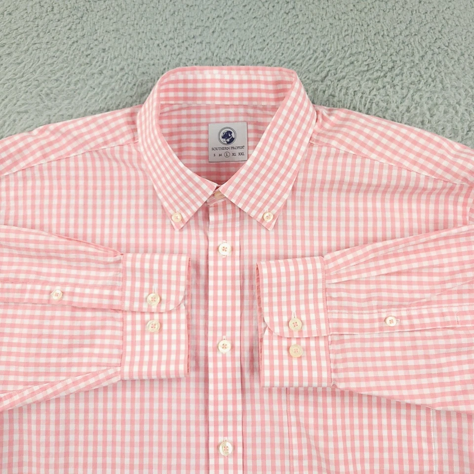 Southern Proper Shirt Mens Large Pink Gingham Button Down Long Sleeve Preppy - Image 2 of 4