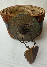 Vintage Funky Wide Handmade Belt, Laise Adler, Fabric And Leather, Copper Buckle