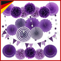 Papier Pompoms FäCher Girlande Violett 21 StüCk Partydekoration Taufe Geburtstag