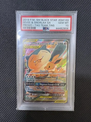 2019 EEVEE & SNORLAX GX SM169 TAG TEAM TINS SM BLACK STAR PROMO POKEMON PSA 10