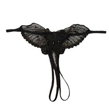 L Frederick's of Hollywood Black Butterfly VTG G-String Thong Panties Crochless